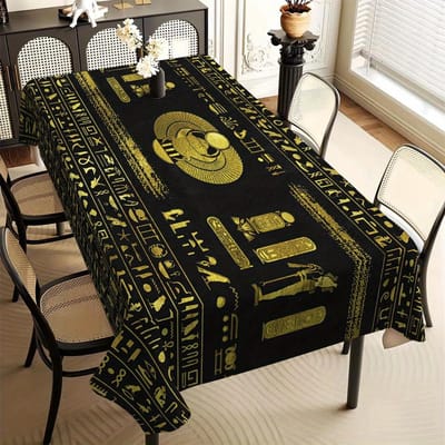 Mysterieus Oud Egyptisch Zwart Gouden Waterdicht Tafelkleed Tafeldecoratie Herbruikbaar Keuken Eettafelkleed Huisfeest Decoratie 140x180cm