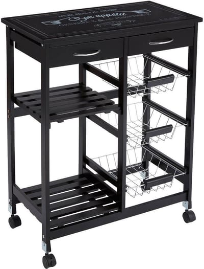 5Five Keukentrolley - met lades - zwart - hout/metaal - 82 x 66 x 35 cm - keukenkast