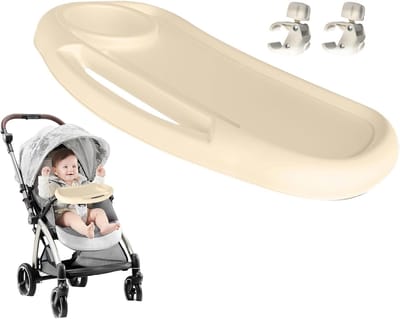 Kinderwagen Dienblad - Snackhouder Kinderwagen - Onderweg Eten - Afneembare Bekerhouder - 38x20cm - Beige