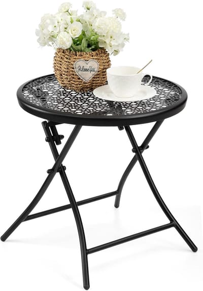 Opvouwbare bijzettafel - Kleine terrastafel - Buitenmeubilair - Anti-roest metaal - 45 x 45 x 45 cm - Zwart