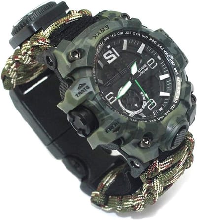 Multifunctionele Digitale Overlevingshorloge voor Buitenactiviteiten met Kompas, Fluit en Paracord Armband