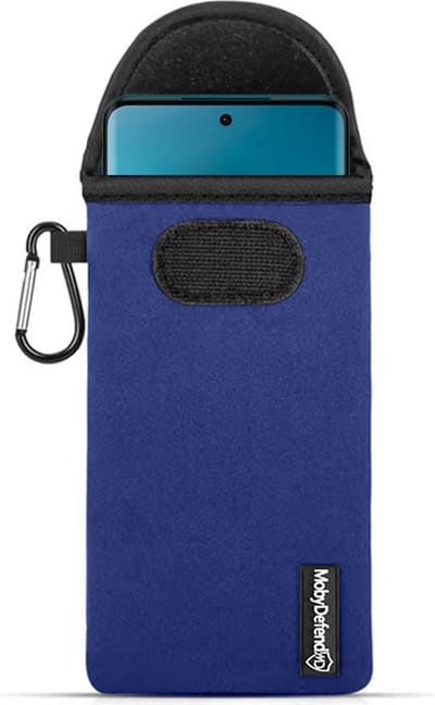MobyDefend Hoesje - Geschikt voor Motorola Edge 40 Neo - Neopreen Pouch Met Karabijnhaak - Insteek - Riemlus - Blauw