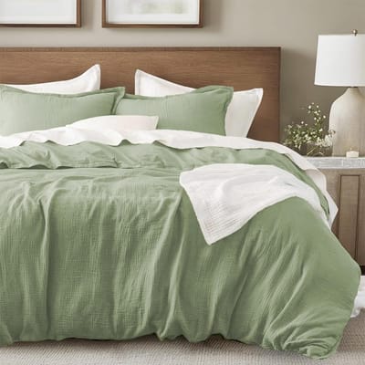 Dailygoody - Dubbel mousseline beddengoed - Katoenen dekbedovertrek - Ademend en zacht - Lichtgroen - 1 kussensloop 80 x 80 cm - Geschikt voor eenpers...