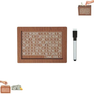 1 stuk - Spaarpot - Houten spaarpot - Spaarpot met teller - Herbruikbare spaarpot - Vintage doe-het-zelf spaarpot - Spaarpot met een streefbedrag van €1000 - Het beste cadeau voor jongens, meisjes en vrienden (bruin)
