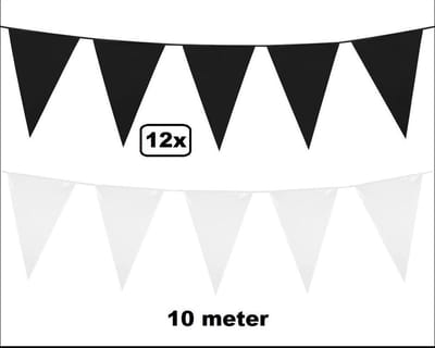 12x Vlaggenlijn zwart/wit 10 meter - verjaardag festival black and white party thema feest party halloween horror