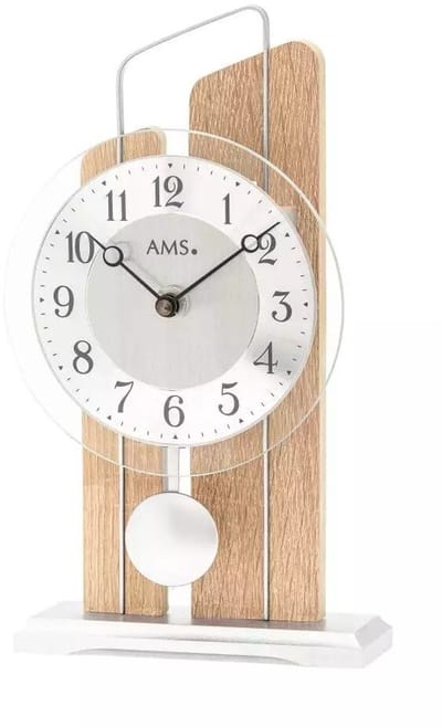 AMS - 1261 - Tafelklok - Kwarts - 25x14cm met zilverkleurige slinger - in Sonoma hout uitvoering