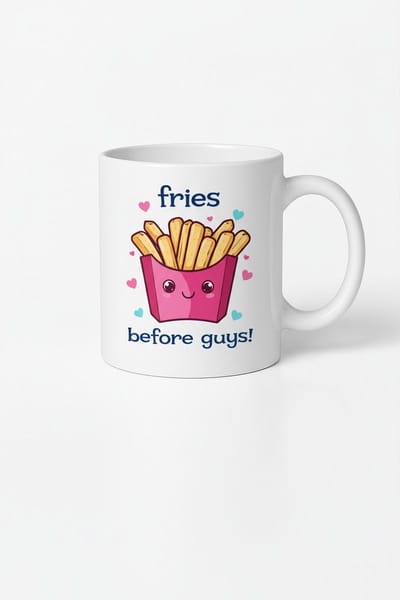 Grappige Mok 'Fries Before Guys' met Schattige Frietjes Design | Uniek Cadeau
