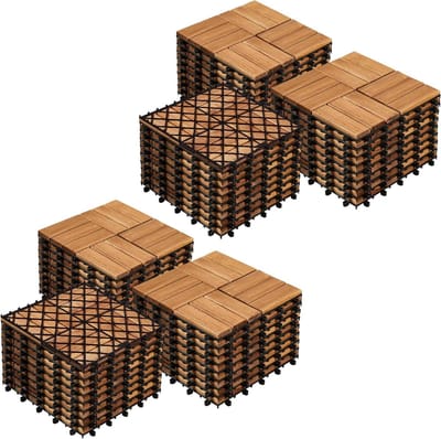 Houten vloertegels - Tuintegels acaciahout - Buiten vloer leggen - Eenvoudig kliksysteem - 54 stuks 5.2m² - Houtkleur