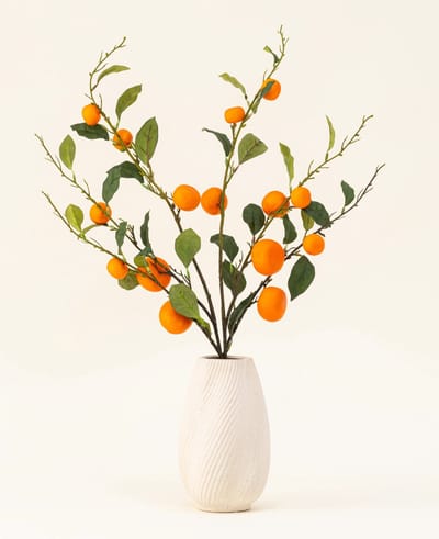 Easyplants | Zijden kunstbloemen boeket Mandarijn | Zijde | Nepbloemen | Oranje, Green | Onderhoudsvrij | Kant-en-klaar