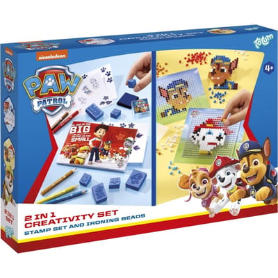 PAW Patrol Totum 2 in1 Knutselset stempelen, kleuren, strijkkralen met Chase en Marshall cadeautip creatief speelgoed
