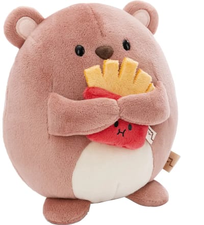 Nici knuffelbeer Nomo 16cm pluche speelgoed met frietjes in geschenkdoos.
