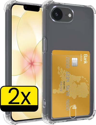 Hoesje - 2 Stuks - Geschikt voor Apple iPhone 17e - Met Pashouder en Kaarthouder - Telefoon Hoes Shockproof - Siliconen Case - Back Cover - Shock Proof - Pasjes Houder - Telefoonhoesjes - Transparant
