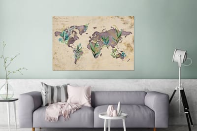 Aluminium schilderij 180x120 cm - Wanddecoratie metaal - Wereldkaart - Vintage - Goud - Metalen muurdecoratie woonkamer - Decoratie industrieel - Foto op dibond - Industriële accessoires slaapkamer