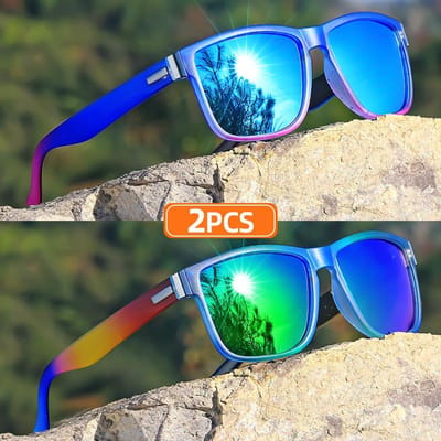2pcs Lunettes de soleil Style Cadre Carré Classique Couleur Dégradée Monture Intégrale Cadre en Polycarbonate Lentille TAC Polarisant Style Sportif