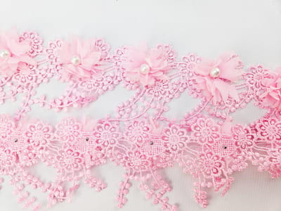 BamBella® Naai band - 90cm - Bloemen parel - Fel Roze kleding maken knutselen Sier band