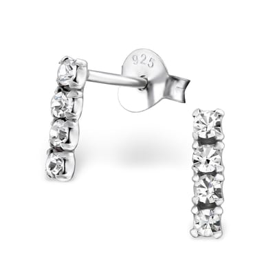 Joy|S - Zilveren bar / staaf oorbellen - 2 x 8 mm - kristal