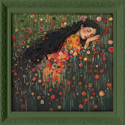 Schilderij met lijst bloemenveld 70x70cm