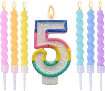 Cijferkaarsen Set - Taart Decoratie - Verjaardag Vieren - Regenboog Spiraal Design - 8cm Kaarslengte - Meerkleurig