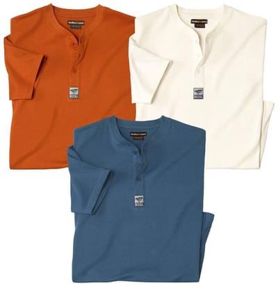 ATLAS FOR MEN - Set van 3 effen T-shirts met Henley kraag - Heren - Verkrijgbaar in grote maten - M
