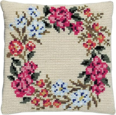 Pako borduurpakket kruissteekkussen - bloemenkrans - geprint stramien- 003.113 - DIY kit