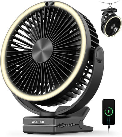 Campingventilator Draadloos met LED Lamp – Oplaadbare Tafelventilator, 15000 mAh Accu, Afstandsbediening, 4 Snelheden, Krachtige Luchtstroom