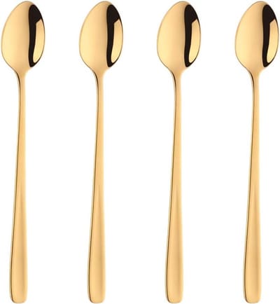 Langwerpige RVS IJslepel Set van 4 voor Sundaes, Yogurt, en Cocktails - Ideaal voor Diepe Glazen en Desserts, 20 cm Lang
