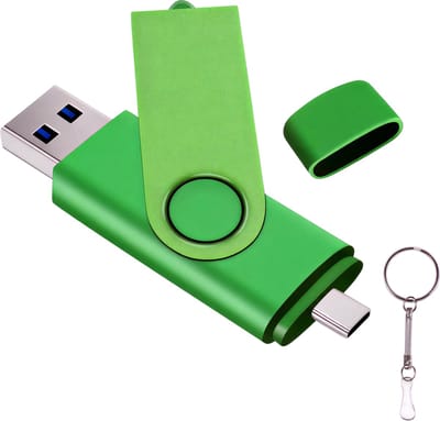 TYPE-C High Speed USB 3.0 Pen Drive 2-in-1 – Groen – 64GB – Draaibare USB Flash Drive met Sleutelhanger – Snelle Geheugenstick voor Smartphone, Tablet, Laptop & PC – Ideaal als Zakelijk Cadeau