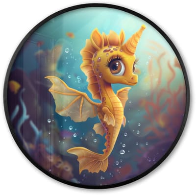 Poster in lijst Rond - Fotolijst 60x60 cm - Posters - Zeepaardje - Onderwater - Zeedieren - Oceaan - Ronde posterlijst zwart - Decoratie - Wanddecoratie woonkamer - Muurdecoratie slaapkamer
