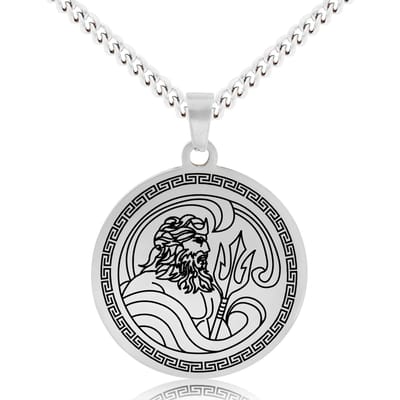 Griekse God Poseidon Ketting - Zilverkleurige Mythologie Talisman - Roestvrij Staal - Pax Amare