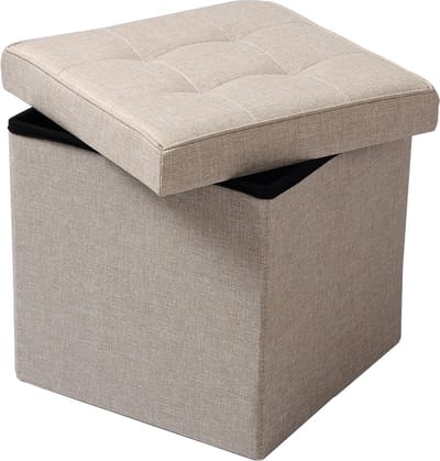 Bolt Edge Poef - Beige - Stof - Met opbergruimte - 50x35x45cm