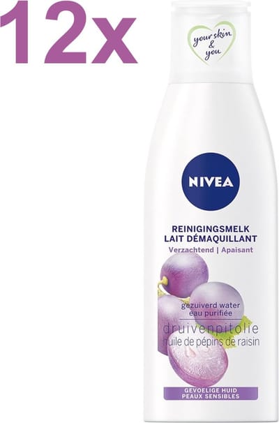 NIVEA - Essentials Sensitive - Druivenpitolie - Reinigingsmelk - 12x 200ml - Voordeelverpakking