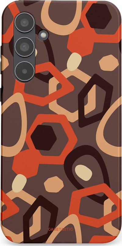 Casetastic hoesje geschikt voor Samsung Galaxy A55 - Dubbellaagse bescherming - Abstracte Retro Vormen - Fashion Case - Donkergrijs Terracotta Taupe