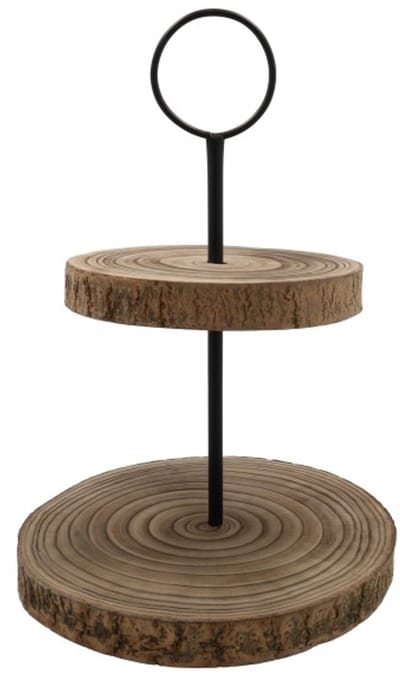 HBX natural living houten etagere 2-laags rond decoratief 38x33cm.
