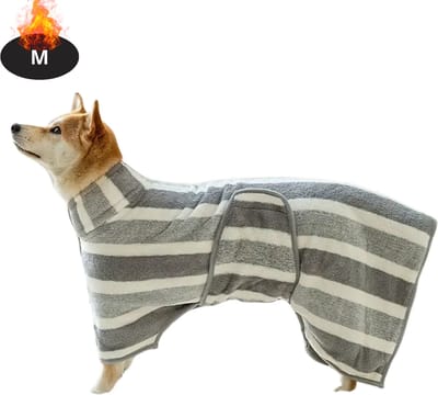 Livano Hondenbadjas - Hondenhanddoek - Voor Honden - Hondenkleding - Hondentrui - Hoodie - Sneldrogend - Grijs/Wit - M