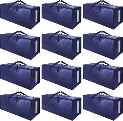Set van 12 Extra Grote Verhuistassen - Versterkte Ritsen, Draaggrepen, Ruimtebesparend, Voor Opbergen en Verhuizen