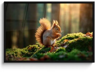 Poster in lijst - Fotolijst 120x80 cm - Posters - Eekhoorn - Nootje - Gras - Posterlijst zwart - Decoratie - Wanddecoratie woonkamer - Muurdecoratie slaapkamer