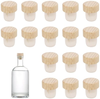 Dailygoods- Wijnkurken 16 stuks - Sluitingset - Kurken - Wijnstoppers - Flessendoppen - Duurzaam kunststof met houten dop