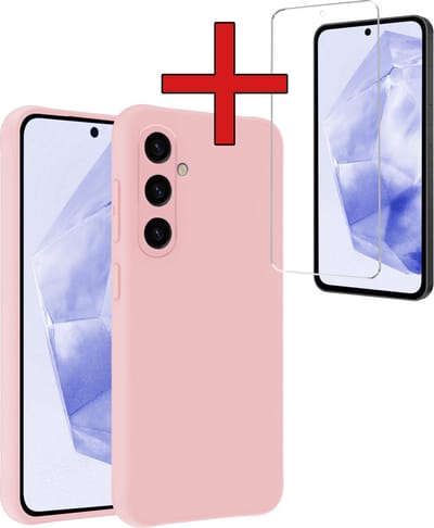 Hoesje - Met Screenprotector - Geschikt voor Samsung Galaxy A35 - Sterk & Shockproof - Telefoon Hoes - Back Cover - Siliconen Case - Telefoonhoes - Lichtroze