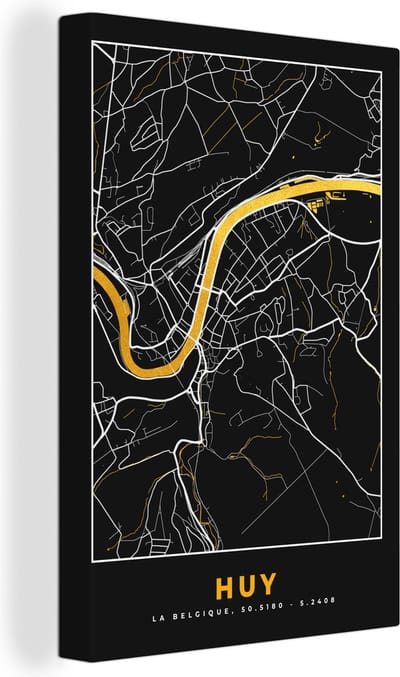 Canvas Schilderij Plattegrond - Huy - Kaart - Stadskaart - Goud - 20x30 cm - Wanddecoratie
