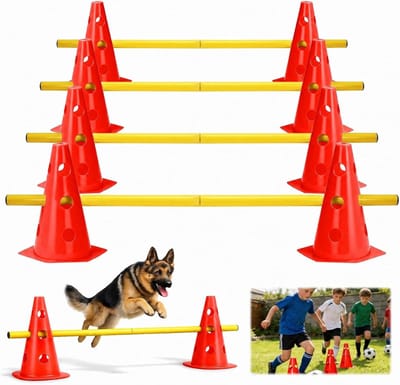In hoogte verstelbare agility obstakels, 10 kegels en 5 stangen voor hondensport, voetbaltraining en veelzijdige oefeningen, 23 cm hoog, ideaal voor honden, kinderen en paarden