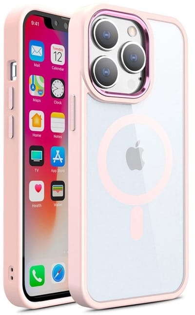 Clear Hybrid MagSafe Hoesje geschikt voor iPhone 16 Pro - transparant/roze- Transparant - Magnetische ring - Bescherming tegen krassen en stoten - Duurzaam - Licht - Stijlvol