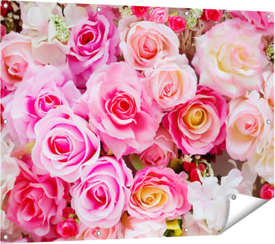 Gards Tuinposter Roze Rozen Achtergrond - Bloemen - 120x90 cm - Tuindoek - Tuindecoratie - Wanddecoratie buiten - Tuinschilderij