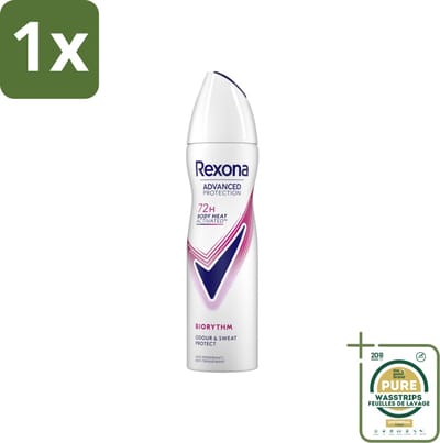 1 x Rexona - Deodorant Spray - Advanced Protection - Biorythm - Anti-Transpirant & Perspirant - 150ml- Anti-transpirant - Zweetbehandeling - Deodorant Spray - 72 Uur Bescherming - Frisheid