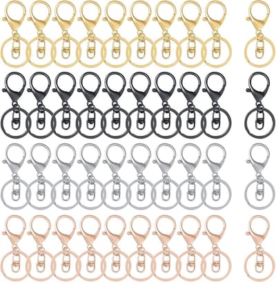 40 Stuks Karabijnhaak Sleutelhanger Zwart, Zilver, Goud - Musketonhaak Keychains voor Volwassenen - Sieraden Maken Mini Musketon ringetjes - Auto Klein Carabiner Sleutel Hanger, Houder - DIY Karabijn Haak Ringen - Karabijnsluiting Sleutelringen Hobby