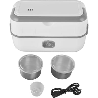 Boîte à déjeuner électrique Grise 1.2L Conservation de la chaleur Anti-brûlure Acier inoxydable de qualité alimentaire Cuisson Déjeuner L(for 6.5-9kg) white