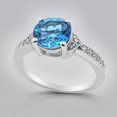 Cavill - Zilveren ring met 1,872 ct Blauwe Marambaia topaas - 925 Sterling Zilver - Elegante damesring met pavé gezette zirkonen - Rond slijpsel