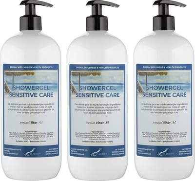 Douchegel Sensitive Care 1 liter - set van 3 stuks - met gratis pomp