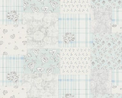 PATCHWORK BLOEMEN BEHANG | Landelijk - blauw grijs wit - A.S. Création Maison Charme