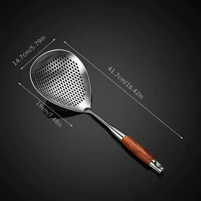 201 Roestvrij Staal Keukengerei Koken Zeef met Houten Handvat Peper Kruiden Vergiet Zeef Keukengerei Filter Schep Lepels black