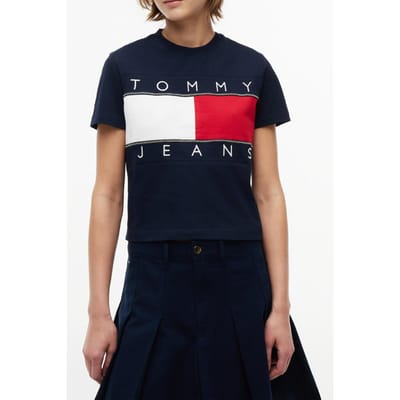 Tommy Hilfiger Regular Flag Ss Tee Dark Night Navy Taglia: M | Maglie Sportivi Outlet | Donna | Nero